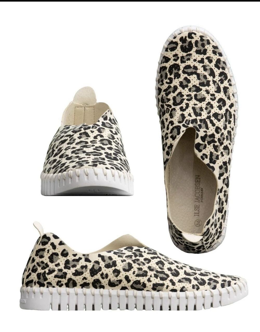 Ilse Jacobsen Tulip Sneakers Leopard Print Perforated Slip On Shoe EU 37 US 7